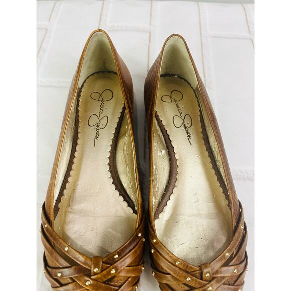 Jessica Simpson brown leather gold studs ballet flats size 6 - Picture 3 of 7